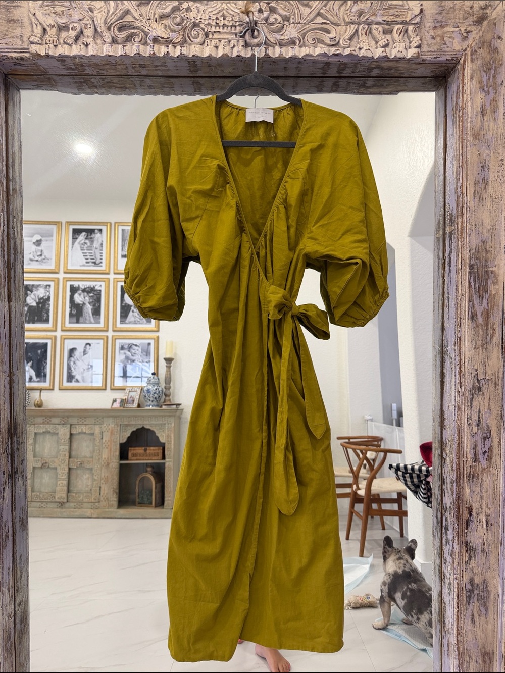 100% Organic Cotton Modern Citizen Olive Green Wrap Midi Dress with Tie Waist